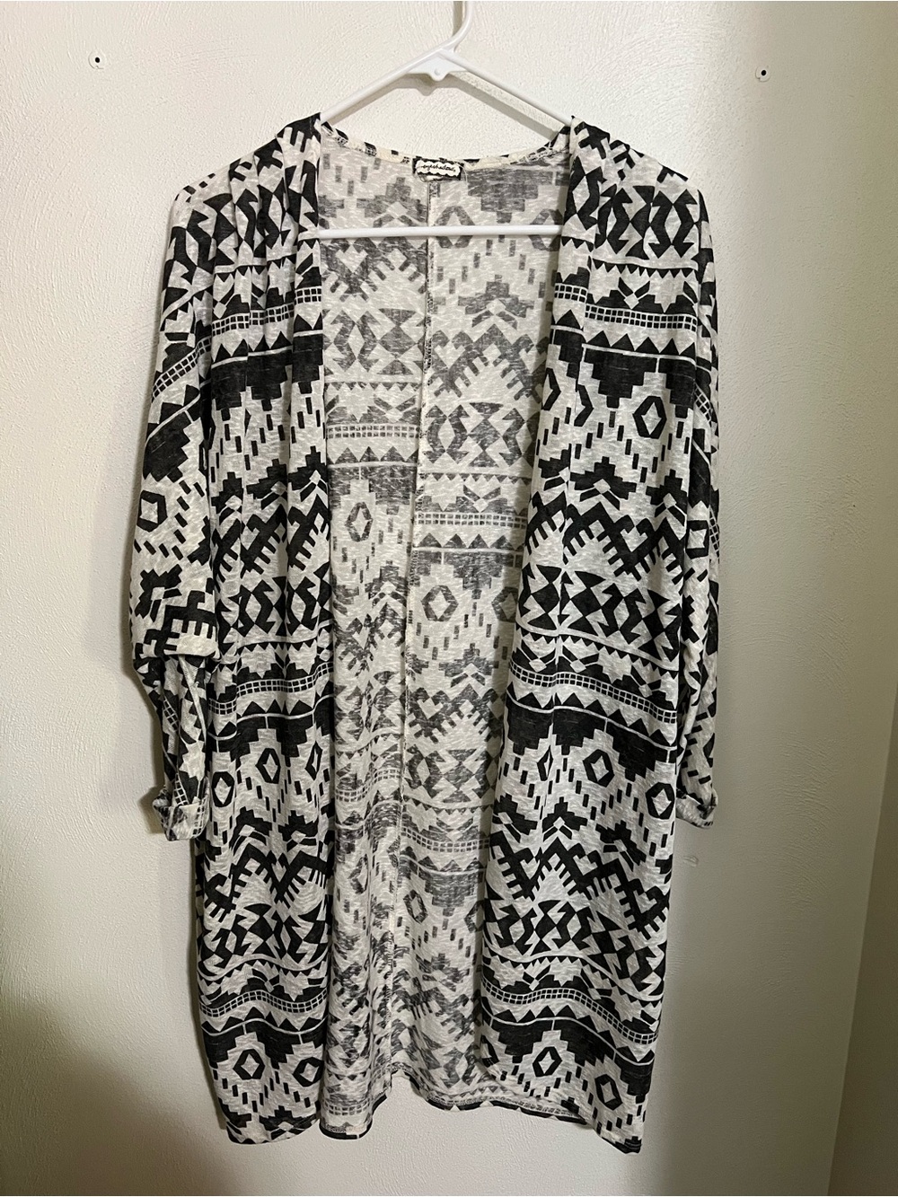 EYESHADOW Classic Aztec Lightweight Boho Knit Cardigan Black White Women's Sz XL